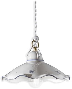 Lampadario Classico Belluno Ceramica E Ottone Decorato Filo Blu 1 Luce E27