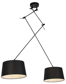 Lampada a sospensione nera con paralumi in lino neri 35 cm 2 luci - Blitz