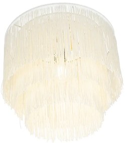 Lampadario orientale oro con paralume crema con frange - Franxa