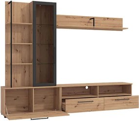 GRACIE - parete attrezzata con anta, vetrina e due cassetti moderna minimal in legno