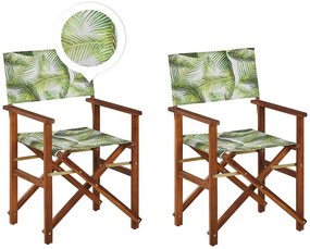 Set di 2 sedie legno di acacia scuro grigio motivo foglie di palma verde CINE Beliani