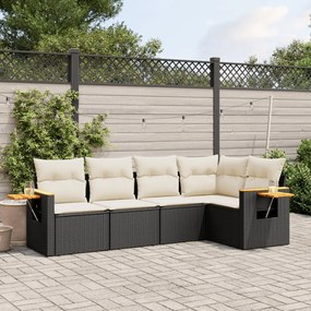 Set divani da giardino 5 pz con cuscini in polyrattan nero