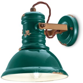 Applique Industrial Ferro E Ceramica Vintage Verde 1 Luce E27