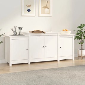 Credenza Bianca 164x37x68 Cm İn Legno Massello Di Pino /