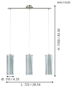 EGLO 90305 - Lampadario sospeso PINTO NERO 3xE27/60W vetro fumé