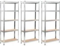 Scaffali 5 Ripiani 3 pz Argento in Acciaio e Legno Multistrato cod mxl 46748