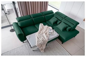 Divano angolare verde allungabile/con contenitore (con penisola a destra/a L) e rivestimento in velluto Noble – ELTAP