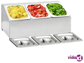 vidaXL Supporto Gastronorm con 3 Contenitori GN 1/6 in Acciaio Inox
