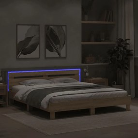 Giroletto con Testiera e LED Rovere Sonoma 160x200 cm