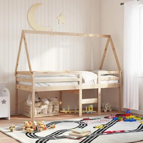 Letto A Soppalco Con Tetto 90x190 Cm Legno Massello Di Pino /