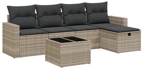 Set divano da giardino 6pz con cuscini grigio chiaro polyrattan