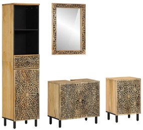 Set Mobili Da Bagno 4 Pz İn Legno Massello Di Mango /
