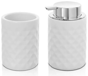 Set accessori bagno bianco da appoggio dispenser e portaspazzolini in ceramica Cristal