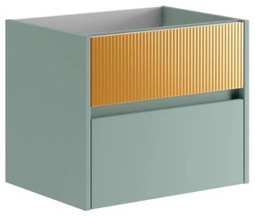 Mobile da bagno sotto lavabo Niwa verde timo frontale in vetro senape laccato opaco L 59.5 x H 50 x P 45.5 cm 2 cassetti, lavabo non incluso