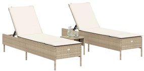 Lettini prendisole 2 pz con cuscini beige in polyrattan