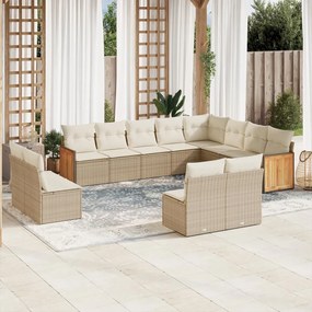 Set divani da giardino 12 pz con cuscini beige in polyrattan