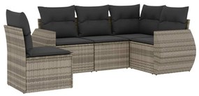 Set divano da giardino 5pz con cuscini grigio chiaro polyrattan