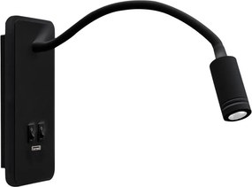 Lampada da parete LED flessibile con USB BASE LED/8W+LED/2W/230V nera