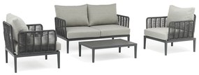 ESCONDIDO - salotto con struttura in alluminio antracite e corda in pvc, tavolino effetto pietra