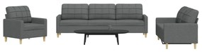 Set Di Divani 3 Pz Grigio Scuro İn Tessuto /