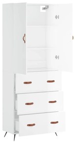 Credenza Bianco Lucido 69,5x34x180 cm in Legno Multistrato