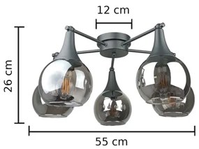 Lampadario a plafone STAR 5xE27/60W/230V nero/fumé nero