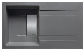 Lavello integrato 1 vasca con gocciolatoio laterale destro o sinistro PYRAMIS Kartesio granito L 50 x L 86 cm grigio