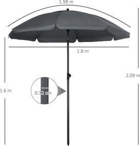 Ombrellone da Giardino Ø180x209 cm in Poliestere e Acciaio Grigio...