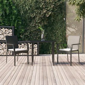 Set da Pranzo da Giardino 3 pz con Cuscini Nero in Polyrattan