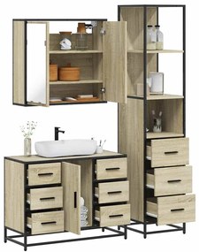 Set Mobili Da Bagno 3 Pz Rovere Sonoma İn Legno Multistrato /