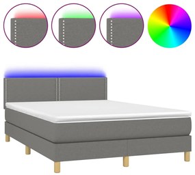 Letto a molle materasso e led grigio scuro 140x190cm in tessuto