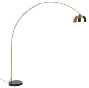 Lampada da terra in ottone con base in marmo nero e paralume in ottone - XXL
