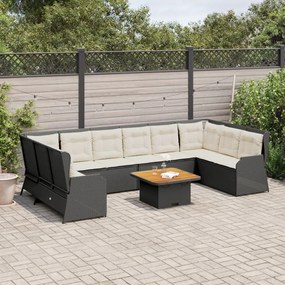 Set salotto da giardino con cuscini 7pz nero polyrattan