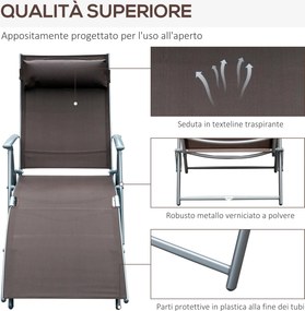 Lettino Prendisole Relax Reclinabile Pieghevole Telaio in Metallo Marrone 137x63.5x100.5 cm...