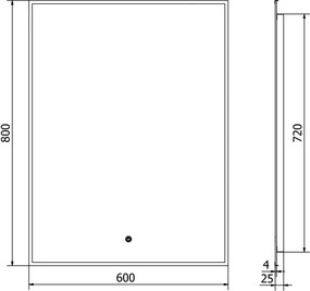 Mexen Erma specchio da bagno retroilluminato 60 x 80 cm, LED 6000K, antiappannamento, cornice nera - 9814-060-080-611-70