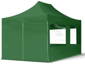 TOOLPORT 3x4,5m gazebo pieghevole con laterali (finestre panoramiche), ECONOMY acciaio, verde scuro - (59047)