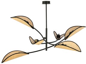 Sospensione Nordica 6 Luci Ares In Acciaio E Rattan Con Bracci Regolabili