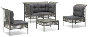 Set divani da giardino 5 pz con cuscini in polyrattan grigio