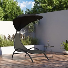 Lettino prendisole tettuccio nero 167x80x195cm tessuto acciaio