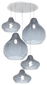 Lampadario Contemporaneo Dress Metallo Bianco Vetro Blu 5 Luci E27