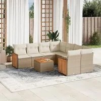 Set Divano da Giardino 9 pz con Cuscini Beige in Polyrattan 3259909