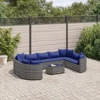 Set Divano da Giardino 10 pz con Cuscini Grigio in Polyrattan 3308407