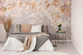 Carta da parati – Foglie Delicate in Abito Scuro