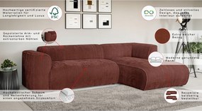 Divano angolare color terracotta (con penisola a destra/con chaise lounge) con rivestimento in velluto a coste Merid – Ropez