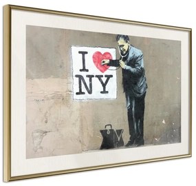 Poster  Banksy: I Heart NY  Cornice Quadri Cornice d'oro con passe-partout, Larghezza x Altezza Home decor 30x20