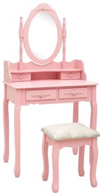 Tavolo da trucco con sgabello rosa 75x69x140 cm legno paulownia