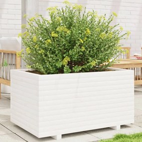 Fioriera Da Giardino Bianca 90x60x49,5cm Legno Massello Di Pino /