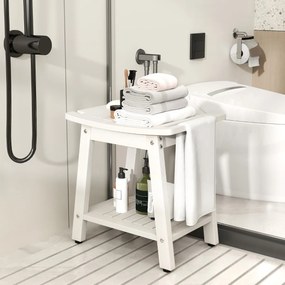 Costway Panca da doccia impermeabile con ripiano portaoggetti per bagno, Panca da doccia per soffione Bianco
