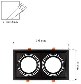 Faro da Incasso Orientabile Nero - 2 lampade AR111 Foro 315x163mm