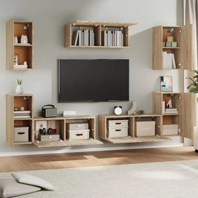 Set di mobili porta tv 7 pz rovere sonoma in legno multistrato